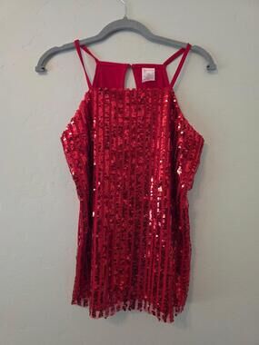 No Boundaries Red Sequin Strappy Tank Top Y2K Party Medium